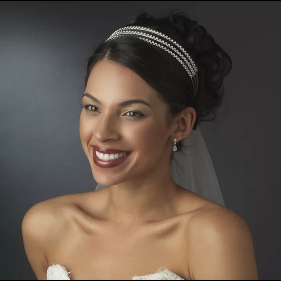 NWT Glamorous & Elegant Out-Wedding Triple Row Rhinestones Stunning Headband - Picture 8 of 11